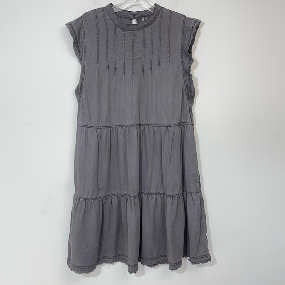Anthropologie Dark Gray Jenee Tiered Tunic Dress L Large Summer Swing Pockets - Picture 3 of 16